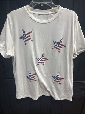Women’s White Short Sleeve Tee with American Flag Star Motif